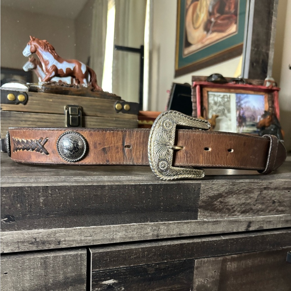 Brown Leather Belt with Silver Buckle